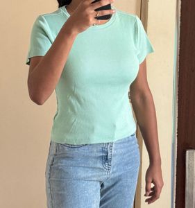 Mint Green Ribbed Knit Top