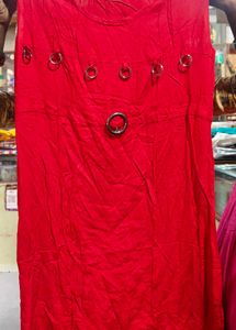 Red Kurta with Silver Ring Details