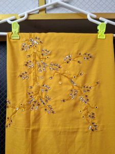 Embroidered Yellow Unstitched fabric