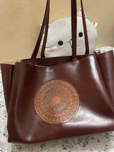 Stylish Brown Tote Bag with Mandala Design