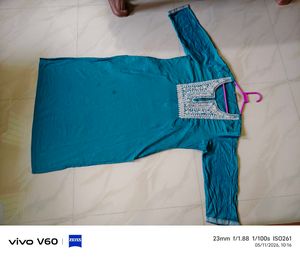 Teal Kurti with Embellished Neckline