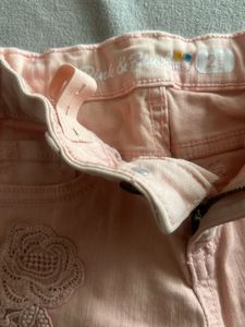 Cute Peach Denim Shorts with Rose Detail
