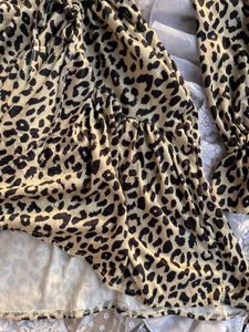 Leopard Print V-Neck Ruffle Dress