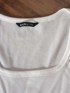 Women's White Waffle Knit Top