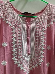 Pink Kurta Set with White Embroidery