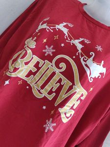 Red "We Believe" Christmas Long Sleeve Tee