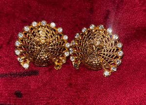 Gold Peacock Earrings with Crystals