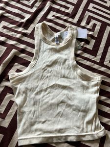 Cream Ribbed Cropped Tank Top