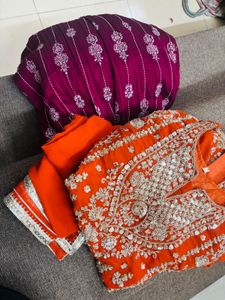 Embroidered Orange &amp; Purple Lehenga Choli Set