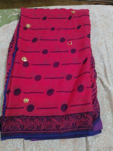 Vibrant Pink Saree with Polka Dots