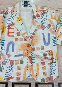 kid's Printed Blazer &amp; Peach Trousers Set