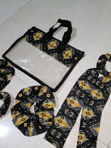 Stylish Black &amp; Yellow Fabric Hair Accessories Set