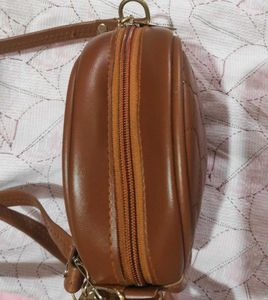 Round Brown Quilted sling Bag