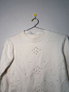 Cream Pearl Embellished Sweater
