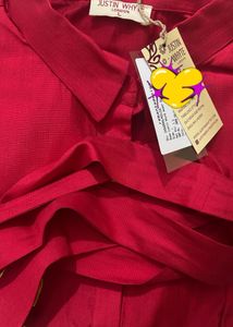 Elegant Red Shirt Dress with Belt