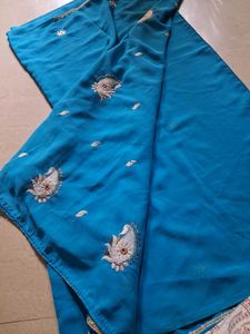 Beautiful Blue Embroidered Saree