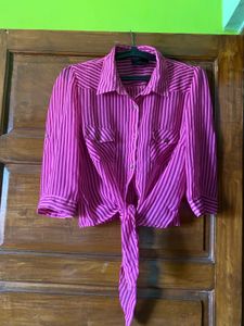 Pink Striped Tie-Front Blouse
