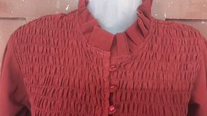 Maroon Smocked Neck Long Sleeve Top