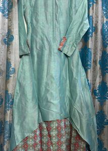 Beautiful Aqua Kurta with Red Embroidery