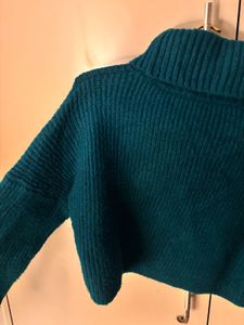 Teal Cropped Turtleneck Sweater