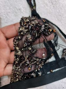 Designer Sheer Beaded Triangle Bra.. New