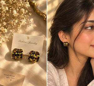 Leopard Print Square Hoop Earrings