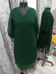 Dark Green Shimmer Designer Kurti – Size M