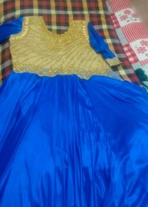 Elegant Blue &amp; Gold Embellished Gown