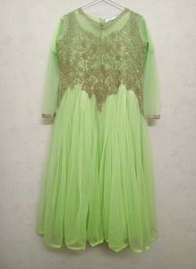 Luxe Neon Green Gown with Intricate GoldEmbroidery