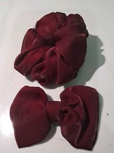 Maroon Scrunchie & Bow Set