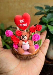 🌹 Be Mine Teddy — Handmade Clay Showpiece 🧸❤️