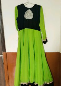 Stunning Lime Green &amp; Black Anarkali Gown