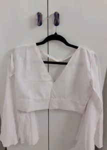 Chic White Bell Sleeve Crop Top