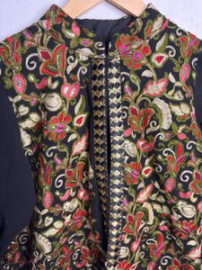 Embroidered Black Cropped Jacket