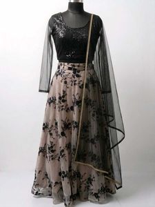 Designer Sequins Crop Top & Floral Skirt