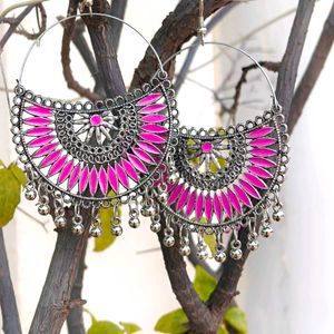 2 White And Pink Silver Bohemian Hoop Earrings