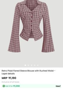 Retro Plaid Flared Sleeve Blouse(Size: Medium))