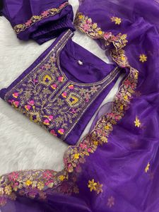 Purple Embroidered Kurta Set