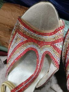 Embellished Red &amp; Gold Sandals heels 👠👠👠
