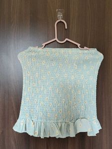 Light Blue Smocked Floral Tube Top