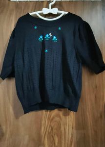 Cute Embroidered Black Top