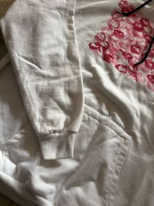 White T-Shirt with Red Abstract Print