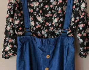 beautiful denim frock with floral inner attached