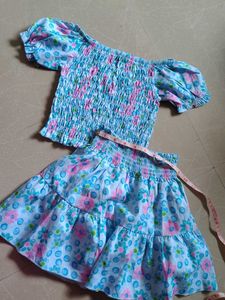 Cute Floral Smocked Top & Skirt Set