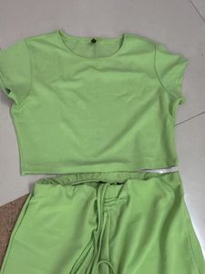 Lime Green Crop Top &amp; Flare Pants Set