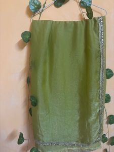 Green Silk Saree with Embellished Border