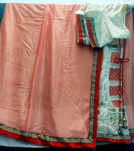 cream nd light orange saree with  Embroid