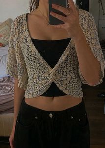 Crocheted Open Weave Cropped Cardigan