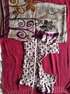 grey bangalore silk gorgete with mauve &amp; mustard f