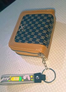 Stylish Double Zip Compact Wallet with Keychain